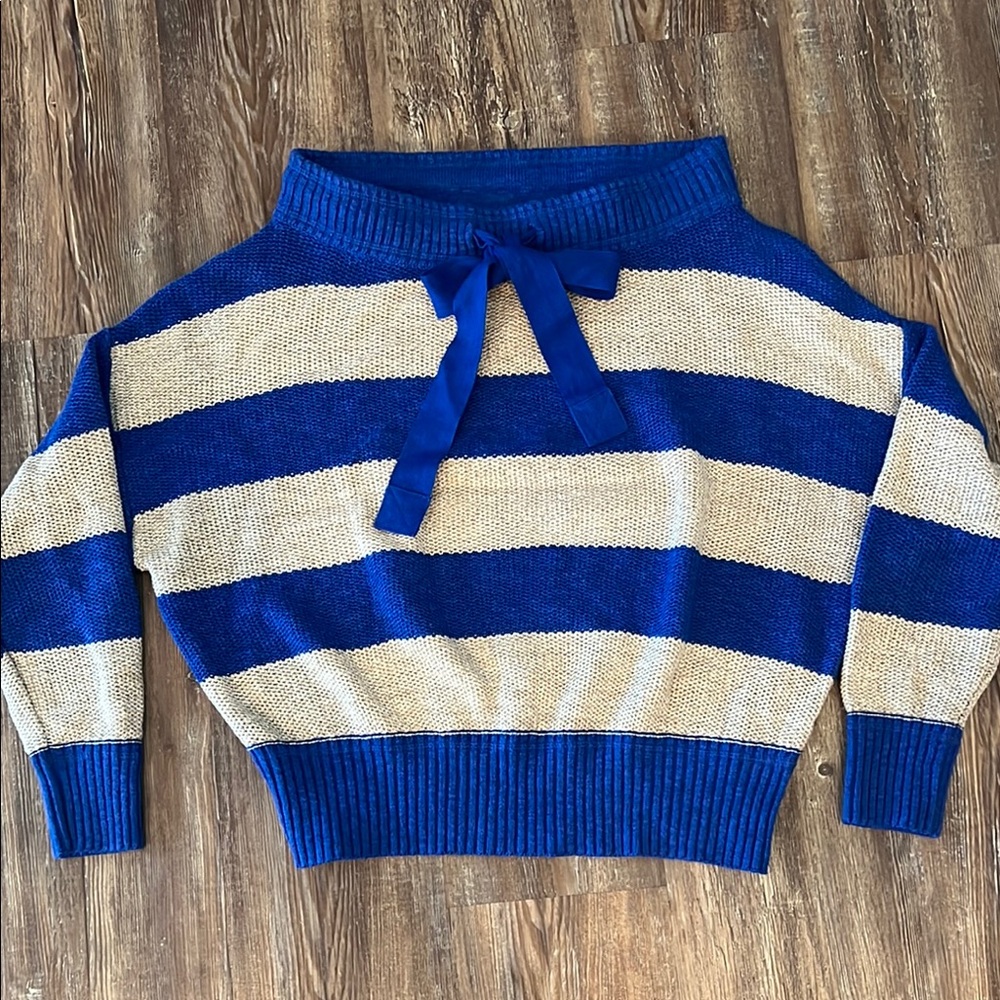 Free People Blue and Cream Striped Sweater